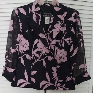 Alex Evenings Black and Pink Boxy Blouse with 3/4 Sleeves